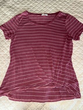 nine britton Raspberry-Striped Twist-Front Short Sleeve Tee